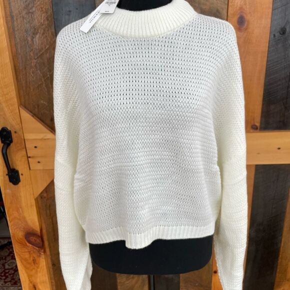 Nwt Express white knit crop sweater, boxy oversized fit with drop sleeves, sz XL - Picture 1 of 6
